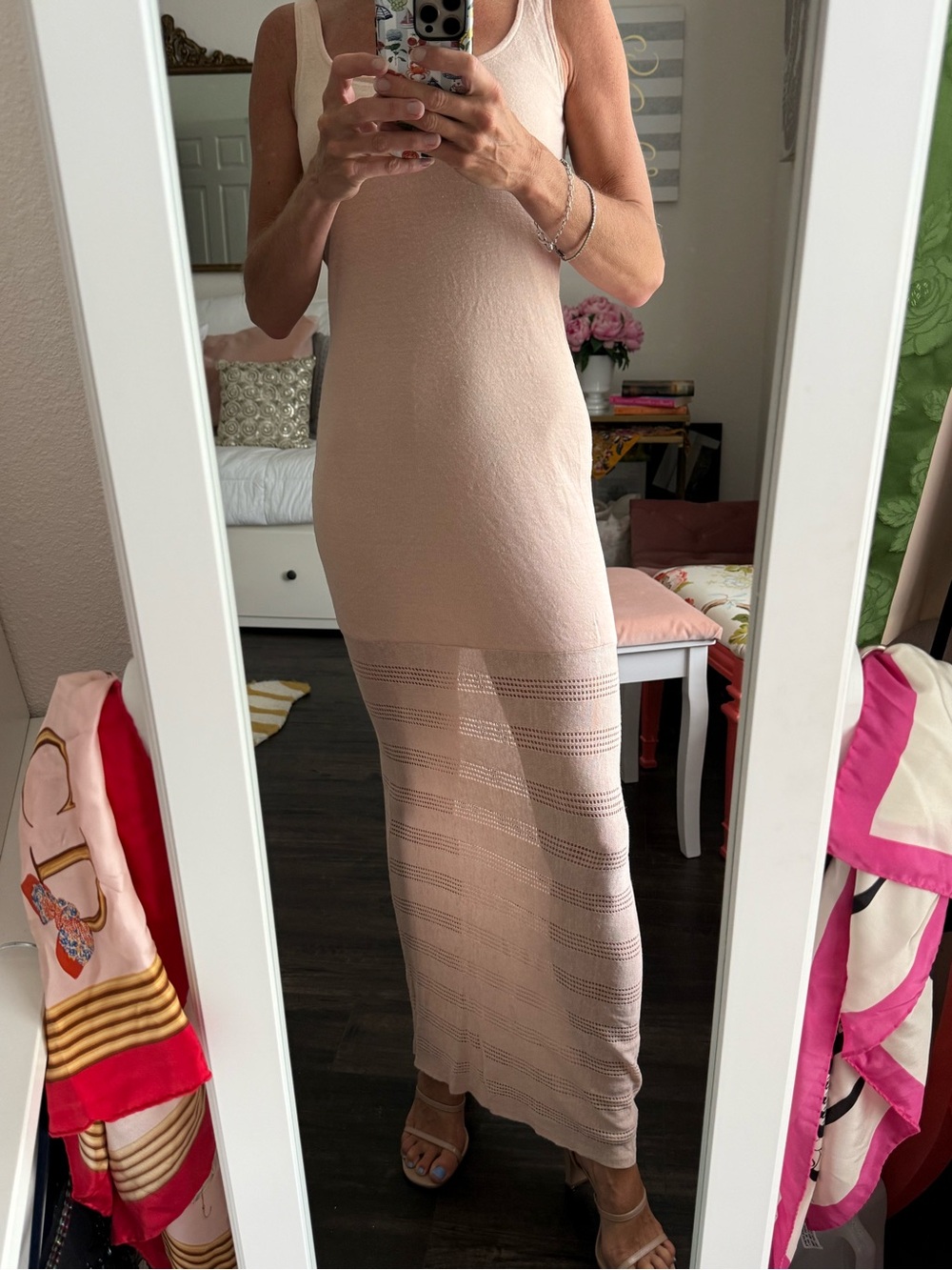 Victoria’s Secret Linen Blend Maxi Tank Dress XS Short Blush Open Knit Hem - Picture 4 of 12